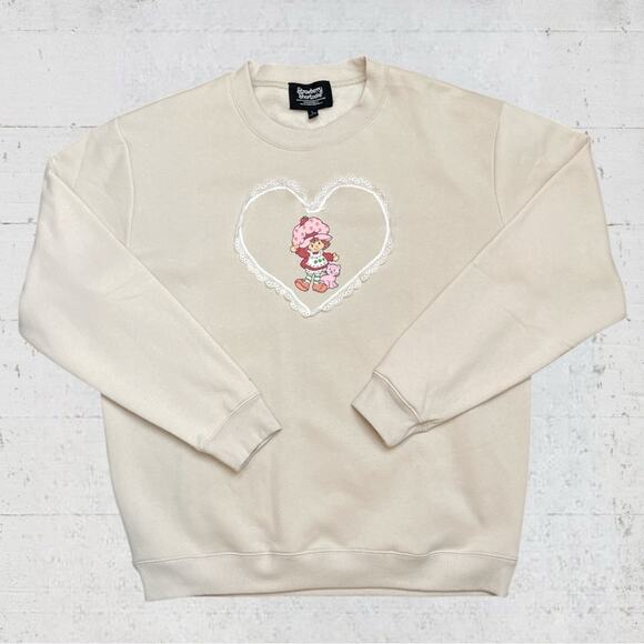 NWT Strawberry Shortcake Lace Heart Sweatshirt Size L Kidcore Coquette Softgirl - Picture 1 of 8